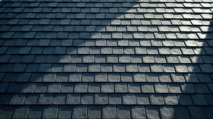 Textured Roof Shingles with Shadow Patterns Creating a Geometric Design