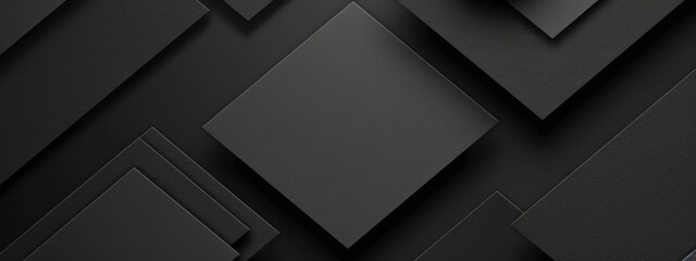 Fototapeta premium Black Background with Intersecting Lines and Rectangles, Banner Template with White Space for Text. Minimalist Geometric Wallpaper with Copy Space on Black Background. Clean Modern Wallpaper.