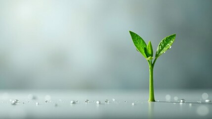 A Delicate Sprout Emerging, Symbolizing Growth and New Beginnings, Adorned with Dew Drops on a Smooth Surface