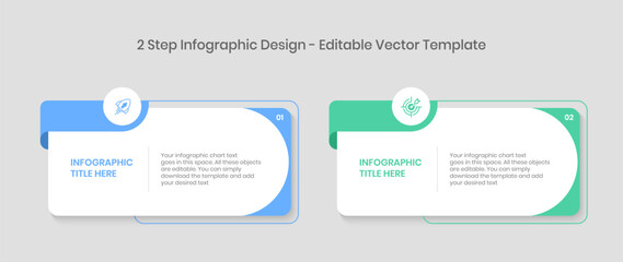 2 Steps Infographics Design Template - Graph, Pie chart, workflow layout, square diagram, brochure, report, presentation, web design Editable Vector illustration on white background