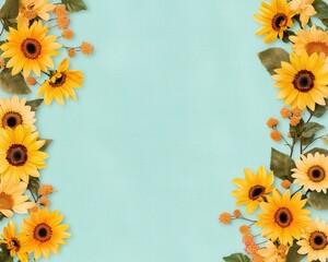 Obraz premium Sunflowers with radiant golden centers on a pale green background
