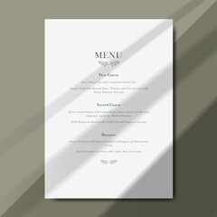 Wedding menu template minimalist and elegance with modern font and layout. Perfect for receptions, anniversary, dinners, birthday party and formal gatherings. Printable menu design with size 5"x7"