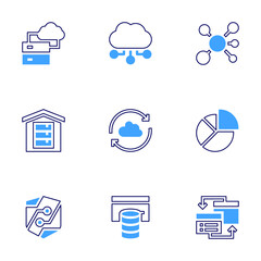 Data icon set. Bold line style. Duotone colors. Editable stroke. data management, cloud computing, interchange, sync, data transfer, data analytics, data