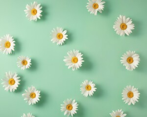 Obraz premium Sunflowers with radiant golden centers on a pale green background