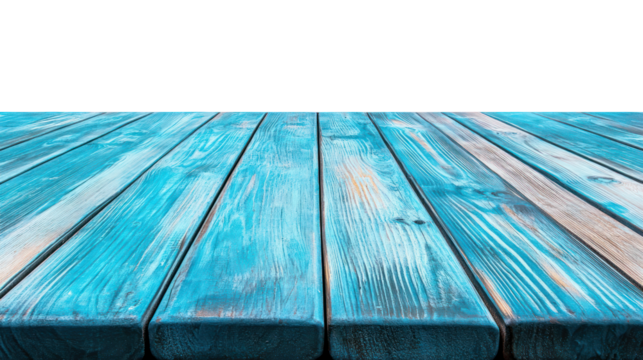 empty blue wood table isolated on white background