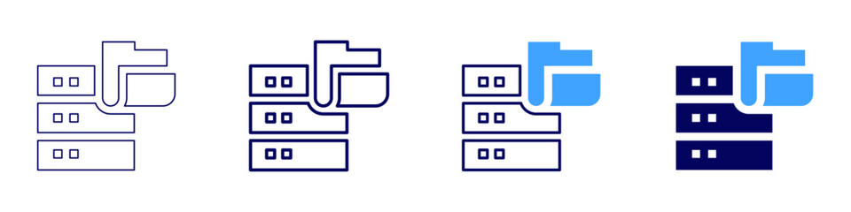 Data processing pipeline icon in 4 different styles. Thin Line, Line, Bold Line, Duotone. Duotone style. Editable stroke