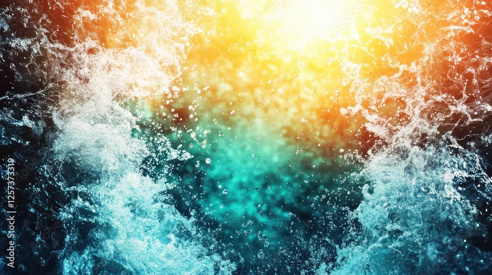 Aufkleber Bright Splashing Water and Sunlight Reflections Creating a Colorful Seascape Background