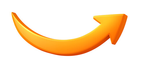 3D orange round arrow pointing upward on white & transparent a background.