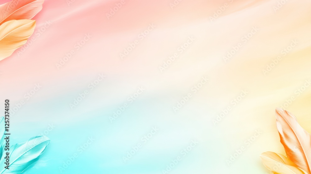 Poster Soft Pastel Background with Colorful Feathers and Gentle Gradient for Creative Projects