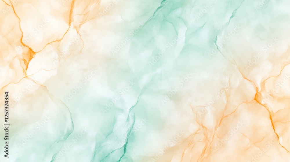 Poster abstract fluid art background in soft hues of aqua, orange and cream for design projects