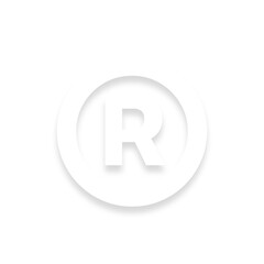 White ® registered trademark symbol with a soft shadow down on transparent background