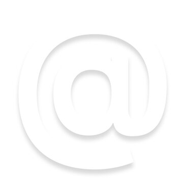 White @ at sign with a soft shadow down on transparent background