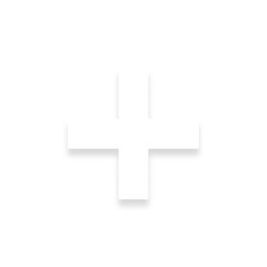 White + plus sign with a soft shadow down on transparent background