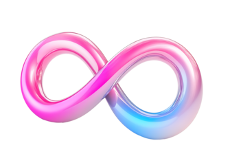 3D infinity symbol with pink and blue on white & transparent a background.
