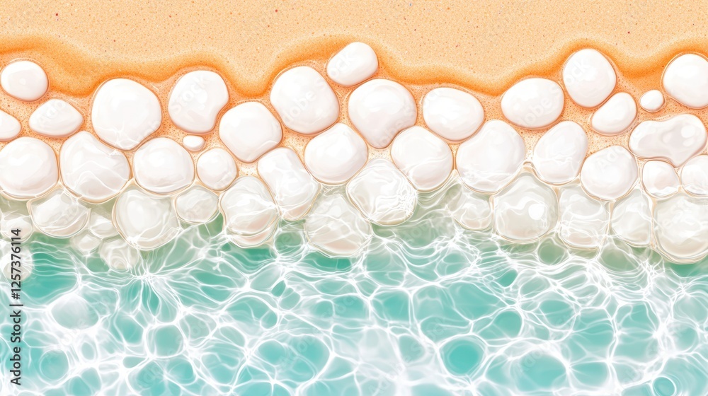 Aufkleber tranquil sandy beach with smooth pebbles and gentle waves lapping at the shoreline