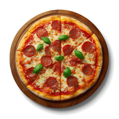 pizza on wood plate isolated on white background, image ai generate
