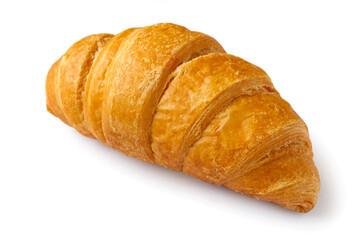One croissant close-up on a white background. Croissant side view.