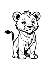 White lion cub is sitting on a white background. Children's. Coloring. Books. Vector. Illustration.
