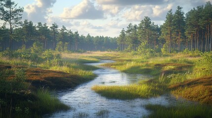 Fototapeta premium Serene Forest Lake Landscape. Tranquil Nature Scene.