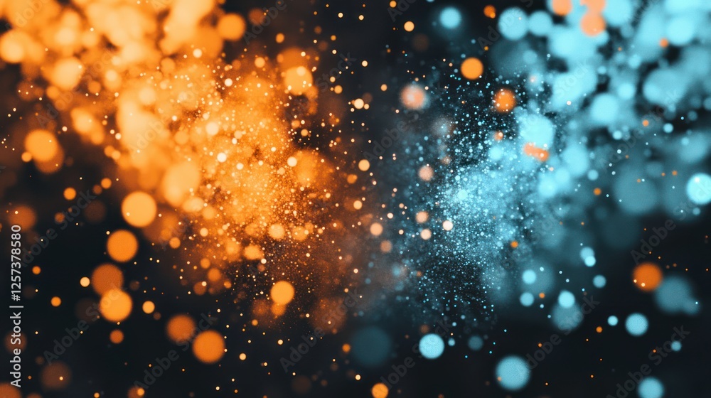 Poster vibrant orange and blue bokeh light background in abstract style for artistic designs