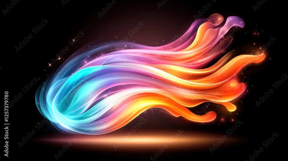Poster Colorful Flowing Waves of Light in a Dynamic Abstract Art Background Design