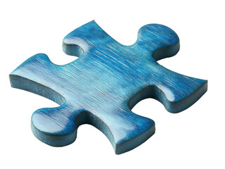 Blue puzzle piece on white & transparent a background.