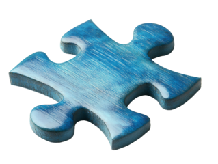 Blue puzzle piece on white & transparent a background.