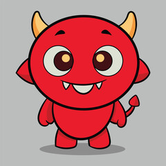 Vector red devil character kawaii cartoon illustration