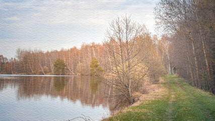 Peaceful scene of a lake with a tree in the foreground
