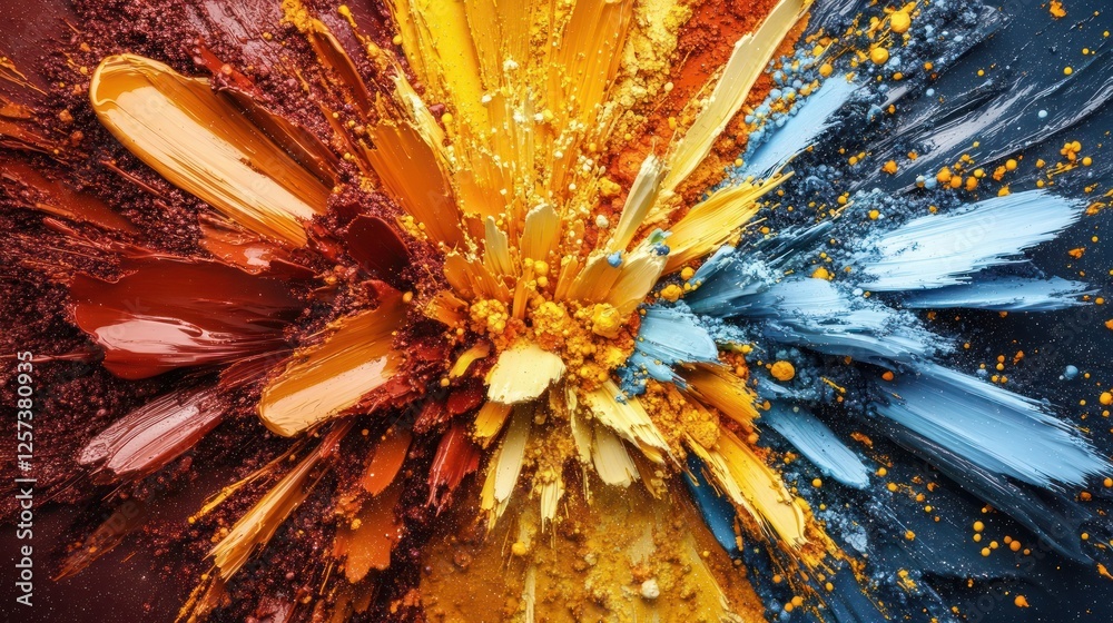 Poster Vivid Abstract Art with Bright Paint Splashes and Dynamic Texture on Dark Background