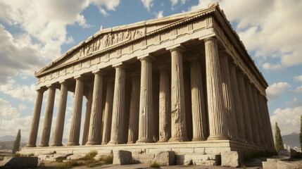 Fototapeta premium Ancient Greek temple under sunny sky, historical site background, travel tourism