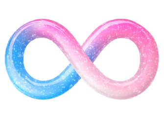 3D infinity symbol with pink and blue on white & transparent a background.