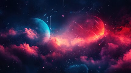 A surreal abstract background with holographic gaming elements and neon digital textures