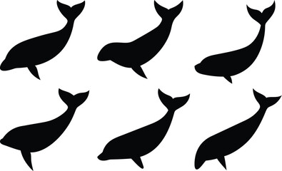 Whale silhouette, whale icon set, Whale clipart.