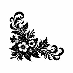 Ornamental Floral Art with Black Ink Style