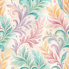 Seamless watercolor texture with delicate floral and leaf patterns
