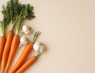 Fresh Carrots and Garlic: A Vibrant Veggie Harvest, Ready for Cooking Delicious Recipes.