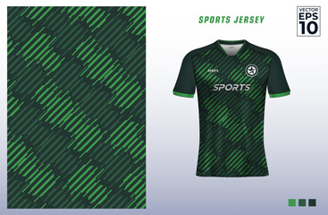 T-shirt sport jersey design template with geometric line stripes background. Sport uniform in front view. Shirt mock up for sport club. Vector Illustration