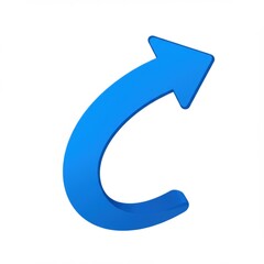 Blue curved arrow pointing upwards on white background
