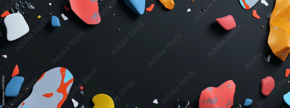 Wall mural Modern abstract composition with irregular shapes on black background. Featuring white space in the center for text, ideal for design templates and modern banners.