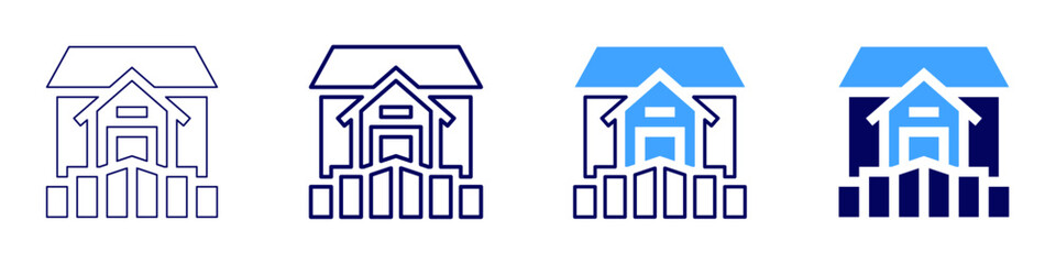Multi-family properties icon in 4 different styles. Thin Line, Line, Bold Line, Duotone. Duotone style. Editable stroke