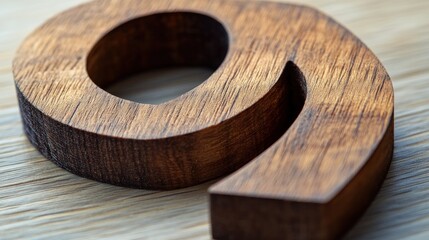 Wooden number nine on table, close-up.  Background blurred.  For websites, educational materials