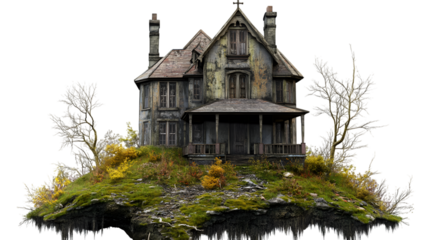 A Haunted House on a Hill, Isolated on White Background