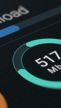 Net speed concept, fast data download, internet speed test, transfer data progress, infographic (3d render) vertical video