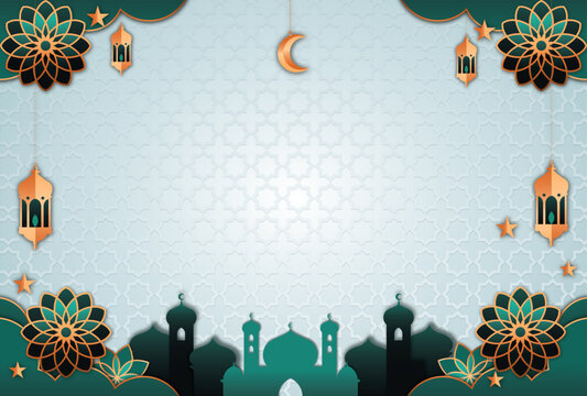 green shite islamic style background with ornament
