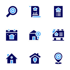 Real estate icon set. Bold style. Duotone colors. real estate, housing, location, for sale, home, house