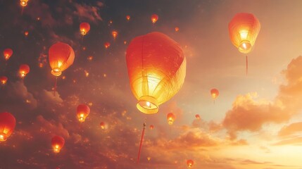 Sky lanterns sunset festival celebration hope