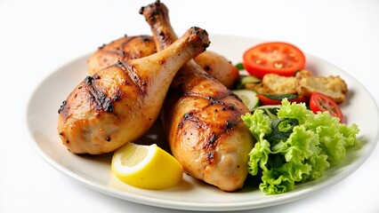 Grilled Chicken Drumsticks with Fresh Salad and Lemon