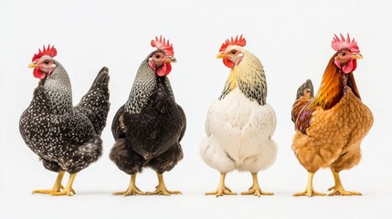 Fototapeta premium set of four watercolor chickens with a white background