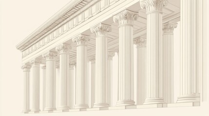 Obraz premium Classic columns portico architecture, exterior view, sunlight background, design template